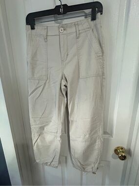 White House Black Market Cream Cargo Pants with Drawstring Hem